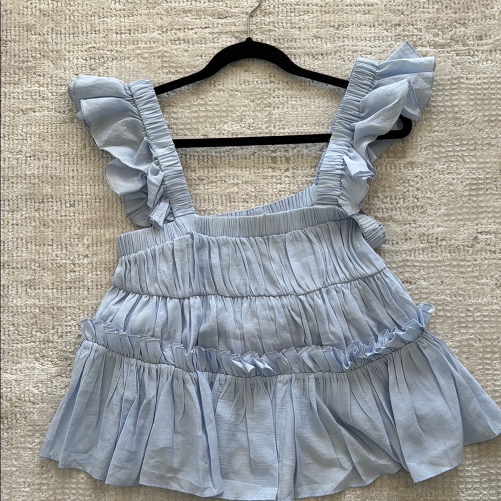 Light Blue Ruffled Women's Top - Picture 7 of 7